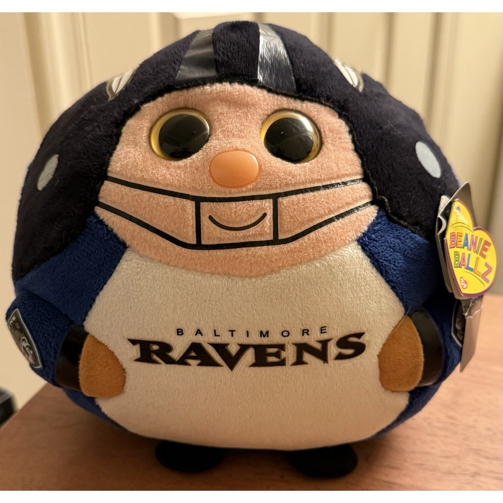 RARE 8" BALTIMORE RAVENS TY BEANIE BALLZ‎ PLUSH MEDIUM NFL FOOTBALL NEW